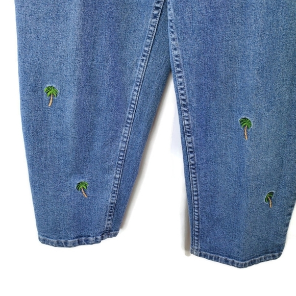 Quacker Factory Crop Blue Denim Jeans Palm Trees Embroidered High Waist Size 12 - Picture 5 of 8